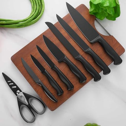 Black Knives Set, 15-Piece Stainless Steel Kitchen Knife Block Sets with Built-In Sharpener, Professional Knife Set with Scissors, Steak Knives - color: Black