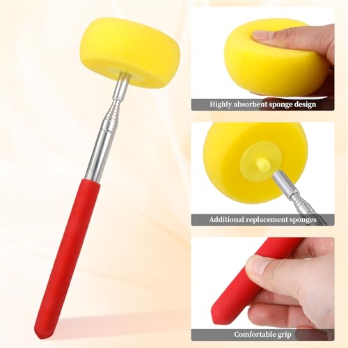 Telescoping Pottery Sponge Ceramic Shaping Tool with 1 Replacement Sponges, Ideal for Easy Cleaning and Removing Excess Water from Tall or Wide Pottery, Extends to 39 Inches Long
