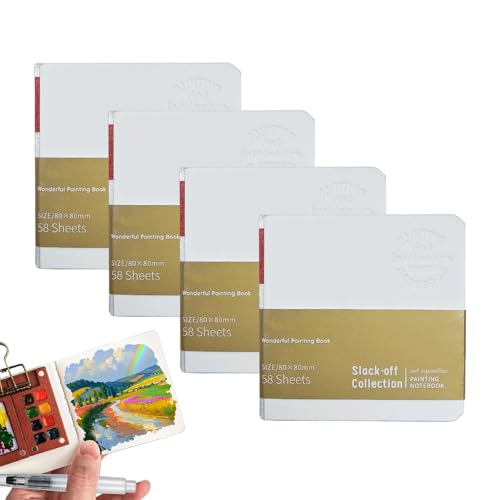 4 Pack Mini Watercolor Sketchbooks,3.15" x 3.15", Thick, Pocket Size–Paint with Water Color, Colored Pencil, Acrylic Marker,and Pastel,Perfect for Travel & Outdoor Sketching