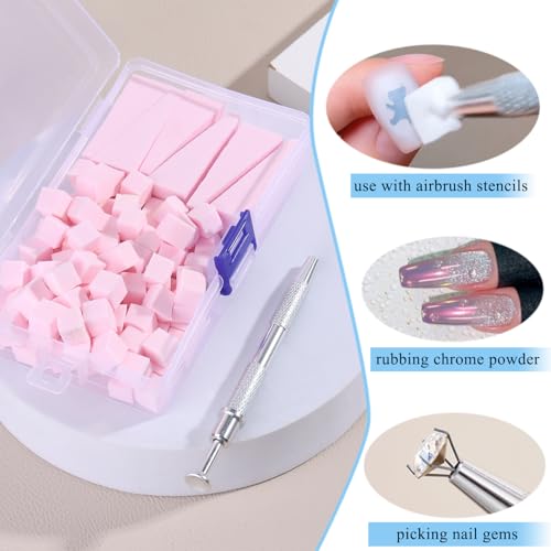 Fcozpjk 100Pcs Soft Nail Sponges for Ombre, Gradient Effect Pink Nail Art Sponges With Grabbing Pen 6Pcs Wedge Sponges Aura Nails Ombre Nail Brush Professional Accessories Manicure Salon Supplies - color: Pink