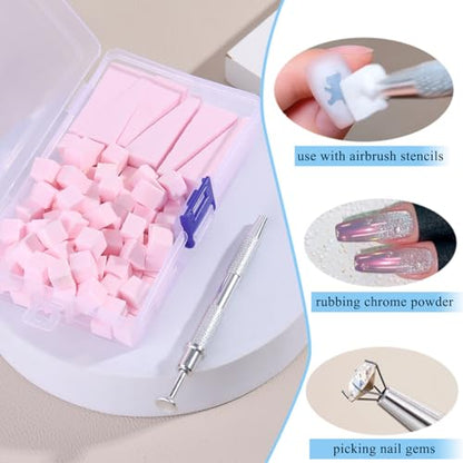 Fcozpjk 100Pcs Soft Nail Sponges for Ombre, Gradient Effect Pink Nail Art Sponges With Grabbing Pen 6Pcs Wedge Sponges Aura Nails Ombre Nail Brush Professional Accessories Manicure Salon Supplies - color: Pink