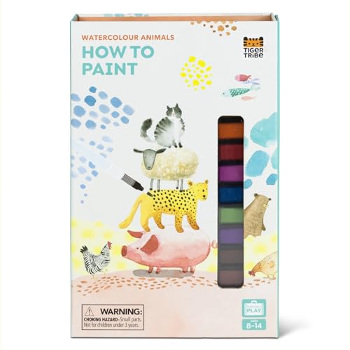 Tiger Tribe How to Paint Watercolor Animals Set for Kids & Tweens - Mess-Free, Portable, Complete Kit with Step-by-Step Guide, 12 Colors & Waterbrush