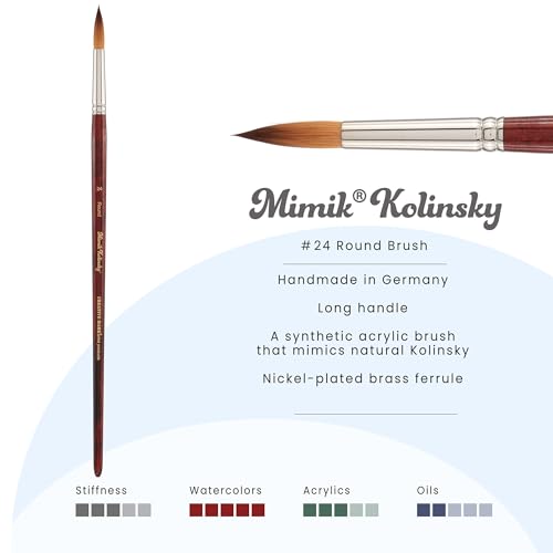 Creative Mark Mimik Kolinsky Watercolor Brush - # 24 Round - Long Handle Synthetic Paint Brush - Handmade in Germany - Synthetic Sable Paint Brushes for Professional Artists - Animal-Friendly - size: 24
