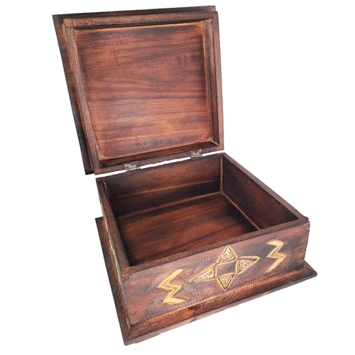 Hand-Carved Wooden Keepsake Box Collection – Decorative Rustic Storage Box, Jewelry Box, Trinket Organizer, Handmade Artisan Wood Home Décor (Box Medium) - size: Box Medium