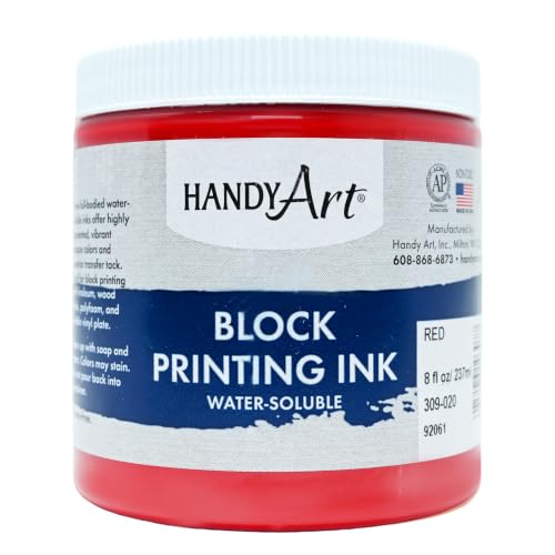Handy Art Block Printing Ink, Red, 8 oz Jar, Water-Soluble | Highly Pigmented Vibrant Opaque Color with Superior Transfer Tack, Water Soluble, Certified Safe & AP Non-Toxic, Made in USA - color: Red, size: 8 Fl Oz