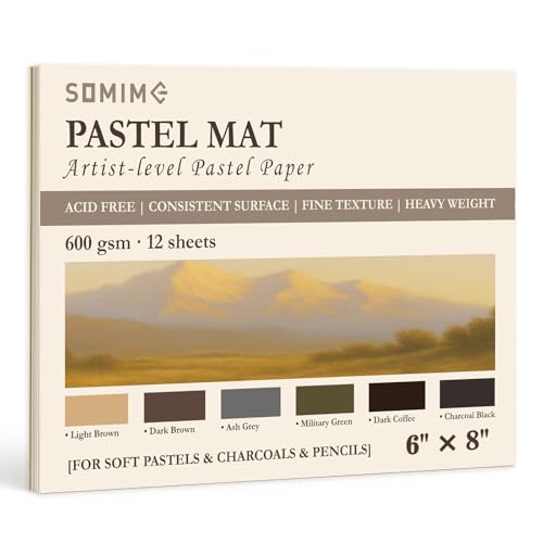 Somime 6x8 (600gsm) Sanded Pastel Paper Pad for Artists, 12 Sheets of 6 Assorted Colors Heavyweight Drawing Paper Pad for Pencils and Soft Oil Charcoal Pastels - size: 6x8 12 sheets