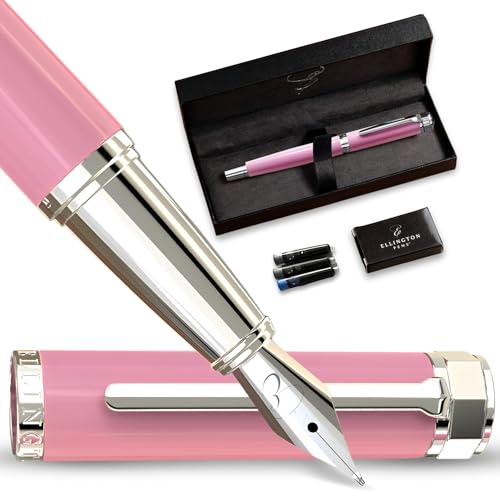 Ellington Pens Luxury Fountain Pen Set - Extra Fine Nib - Includes 3 Ink Cartridges, Refillable Ink Converter, Gift Box - Fountain Pens For Writing, Calligraphy, Journaling, Sketching (Rosy Flair) - color: Rosy Flair, style: Extra Fine