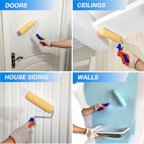 Great Andrew 3 PCS Paint Roller Covers 9 Inch, 3/8" Nap Paint Roller Kit Dense Fibers for Painting Textured Semi Smooth Surfaces Walls, Ceilings, for 9" Paint Roller Frame - size: 3pcs, 9", Yellow