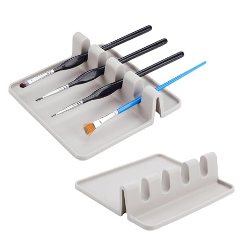 AHANDMAKER 2 Packs Silicone Paint Brush Holders, Paintbrush Holder Organizer Stand with 4 Slots for Drawing Artists Thick Paint Brush Drying Rest for Watercolor Oil Artist Painting Accessories - color: White