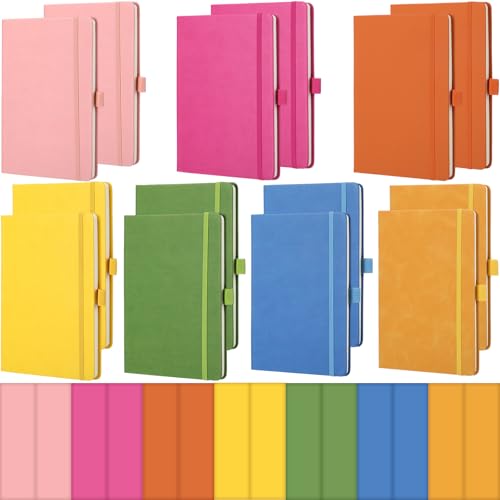 Laumoi 14 Pack Hardcover Journal Notebooks Bulk A5/A4/B5 Journaling Notebook Wide Ruled PU Leather Ruled Lined Journals with Pen Holder for School Business Work Writing (Fashion Color,A5) - color: Fashion Color, size: A5