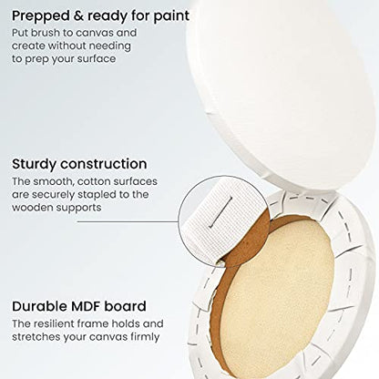 ARTEZA Round Stretched Canvas, 10 Inch Diameter, Pack of 8, Blank White Canvas Boards for Acrylic, Oil and Gouache Painting - size: 10 Inch