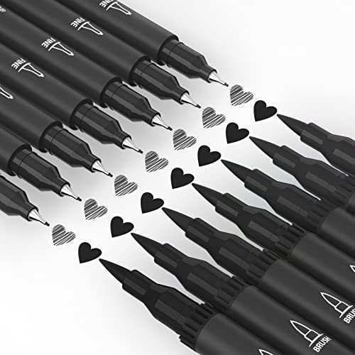 Drawing Pens, 12 Pack Dual Brush Pens Black Markers for Art Drawing Sketching - color: Black