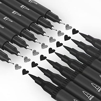 Drawing Pens, 12 Pack Dual Brush Pens Black Markers for Art Drawing Sketching - color: Black