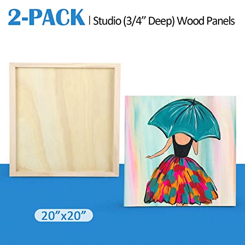 Unfinished Birch Wood Canvas Panels Kit, Falling in Art 2 Pack of 20 x20’’ Studio 3/4’’ Deep Cradle Boards for Pouring Art, Crafts, Painting, and More - size: 20*20 2-pack