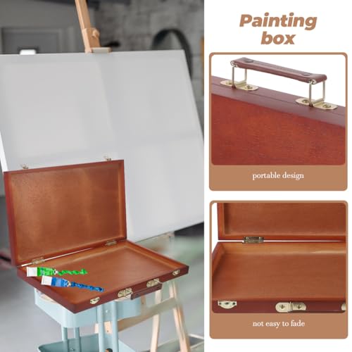 TEHAUX Wooden Painting Box Hand-Held Art Storage Case Portable Drawing Tool Organizer 14.56X9.05X1.77 Inches for Outdoor Artists and Students