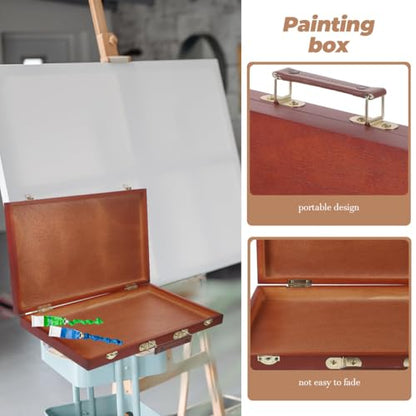 TEHAUX Wooden Painting Box Hand-Held Art Storage Case Portable Drawing Tool Organizer 14.56X9.05X1.77 Inches for Outdoor Artists and Students