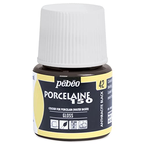 PEBEO Porcelaine 150 Ceramic Paint - Water-Based High-Gloss Paint, 45 ml Bottle - Anthracite Black - color: Anthracite Black