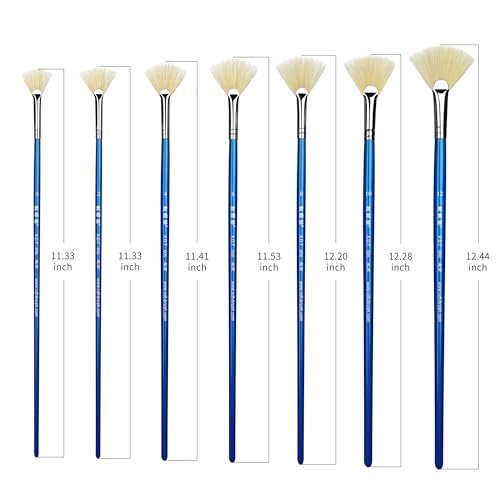 XDT#606 Fan Artist Paint Brush 7 Piece Set Medium Stiff Hog Bristle Extra Long Handle #0#2#4#6#8#10#12, Acrylic Oil Watercolor - size: Hog Bristle 7Pc