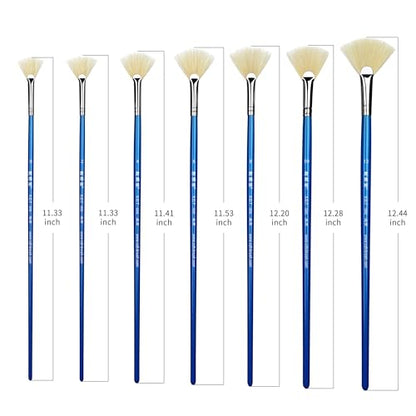 XDT#606 Fan Artist Paint Brush 7 Piece Set Medium Stiff Hog Bristle Extra Long Handle #0#2#4#6#8#10#12, Acrylic Oil Watercolor - size: Hog Bristle 7Pc