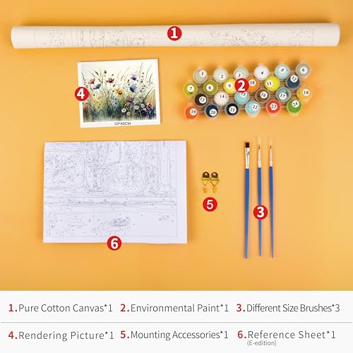 TUMOVO Paint by Numbers Wildflower DIY Adults' Paint-by-Number Kits on Canvas, 16 x 20 Inch - color: Flowers