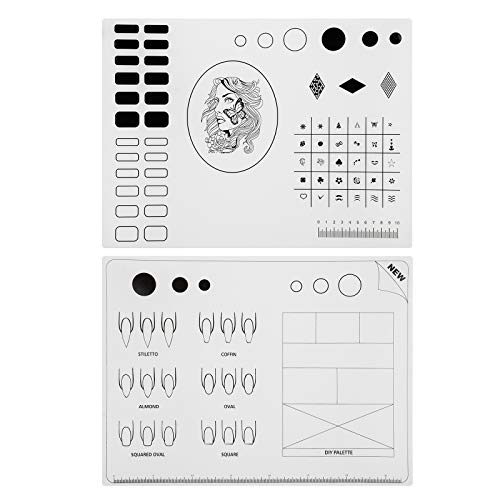 Segbeauty Acrylic Nail Training Mats, 2pcs 16" DIY Silicone Flexible Nail Art Stamping Mats,Nail Gel Polish Coloring Practice Pad, Workspace Manicure Mat Template Sheet, Foldable Table Cover Pad Tool