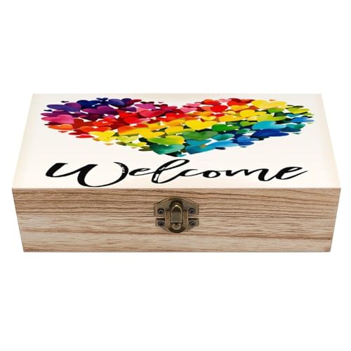 Peace And Love Pride Rainbow Jewelry Box Wooden Rustic Multi-Purpose Organizer with Front Clasp for Jewelry, Crafts, Accessories & Small Items - color: style-7