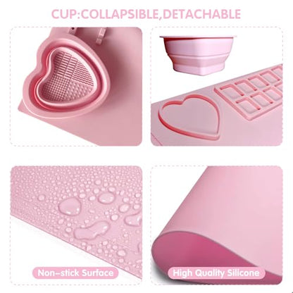 Silicone Painting Mat,20"X16"Large Silicone Art mat, Art Mat with Cup, Easy Clean up, Protects Surfaces Perfectly. for Paint, Color, Play with Clay/Play Dough.(Pink) - color: Pink
