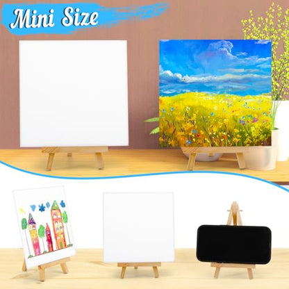 20 Pack Mini Canvas and Easel Set, 5.9 X 5.9 inch Canvas for Drawing, Mini Painting Canvases with 50 Brushes & 20 Paint Trays, Art Painting Kits for Birthday Party Favors
