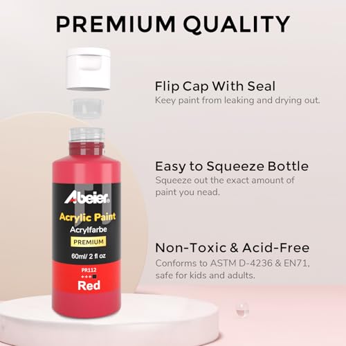 ABEIER Acrylic Paint Set, 80 Colors (2oz/60ml) Artist Quality Paint with 11 Metallic & 4 Fluorescent, Great Coverage Matte Finish Craft Paint for Adults Students on Canvas Wood Rock Ceramic