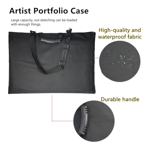 8K Waterproof Artist Portfolio Case for Men Women Art Portfolio Carry Case Bag Drawing Painting Sketching Boards Bag Adjustable Artist Shoulder Bag with Zipper&Handles Art Supplies Storage Bag (Black)