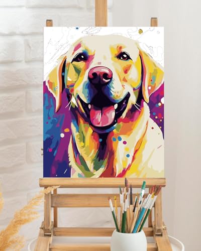 TOCARE Dog Paint by Numbers Kit for Adults Beginner,Labrador Retriever Paint by Number Canvas Kit, Acrylic Adults' Paint-by-Number Kits for Dogs Lovers 16x20inch (Without Framed) - color: TC-OPC-021