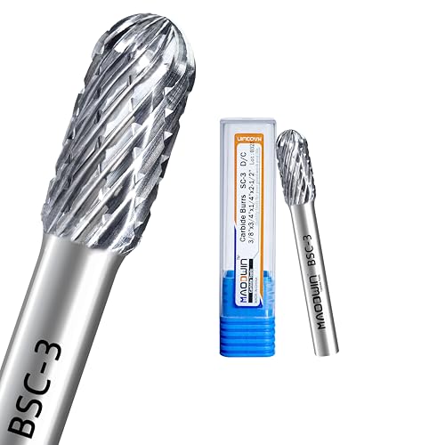 SC-3 Double Cut Tungsten Carbide Rotary Burr 3/8" Cutting Diameter 3/4" Length 1/4" Shank Deburring Tools High-Speed Metal/Wood Grinding, Carving, and 3D Contouring - style: SC-3