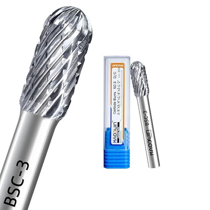 SC-3 Double Cut Tungsten Carbide Rotary Burr 3/8" Cutting Diameter 3/4" Length 1/4" Shank Deburring Tools High-Speed Metal/Wood Grinding, Carving, and 3D Contouring - style: SC-3
