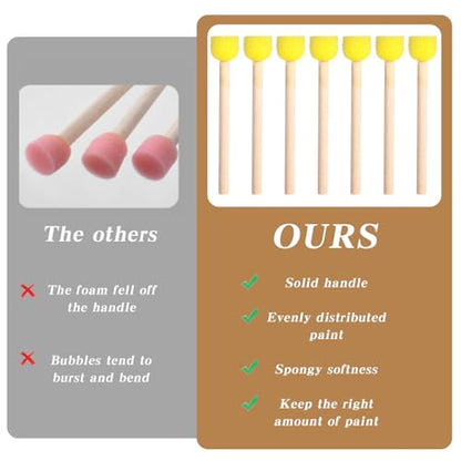 40PCS Paint Sponges, 0.6'' Sponge Brushes for Painting, Round Sponge Foam Brush, Yellow Sponges Paint Brushs Wooden Handle Foam Brush SpongePaints Brushes for DIY Arts