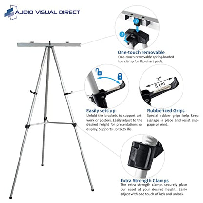 Audio-Visual Direct Lightweight Aluminum Flip-Chart Presentation Easel, 70 Inches, Silver - color: Silver, size: 1 Easel