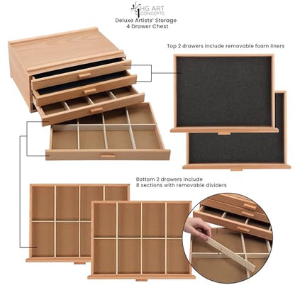 HG Art Concepts Artists Storage Chests - Premium Studio Organizer for Paint Tubes, Brushes, Pencils, Markers, & More! - 4 Drawer - 2 Pack - size: 4 Drawer 2 Pack