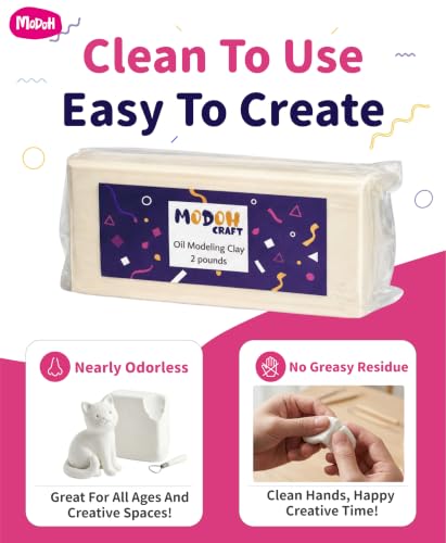 Modeling Clay Non Drying 2lb - Oil Based Sculpting Plastilina | Professional non-toxic sulfur-free clay for artists, kids & adults. Reusable, no bake needed（Cream white 2lb） - color: Cream White, size: 2 Lbs