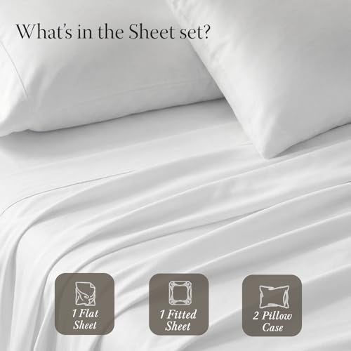 Threadmill Egyptian Cotton Full Size Sheet Set | 100% Certified Egyptian Cotton Sheets for Full Size Bed | Full Bed Sheets Set 16" Deep Pocket | Soft Sateen 4-Piece Cooling Bedding Set | White - color: Bright White Solid, size: Full