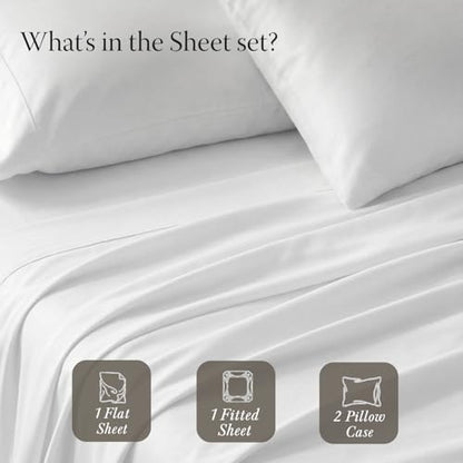 Threadmill Egyptian Cotton Queen Sheet Set | 100% Certified Egyptian Cotton Sheets for Queen Size Bed | Queen Bed Sheets Set with Snug Fit 16" Deep Pocket | Soft Cooling Sateen Bedding Set | White - color: Bright White Solid, size: Queen
