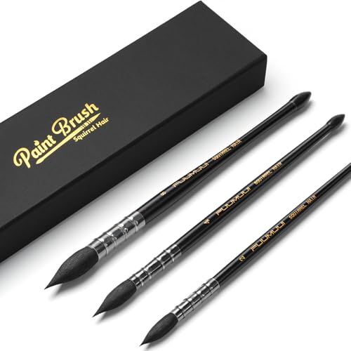3PCS Squirrel Hair Watercolor Brushes, Fuumuui Professional Mop Round Quill Detail Fine Tip Watercolor Paint Brush Set for Water Color Gouache Ink Painting - Sizes #2, 4, 8 - color: Size #2, #4, #8
