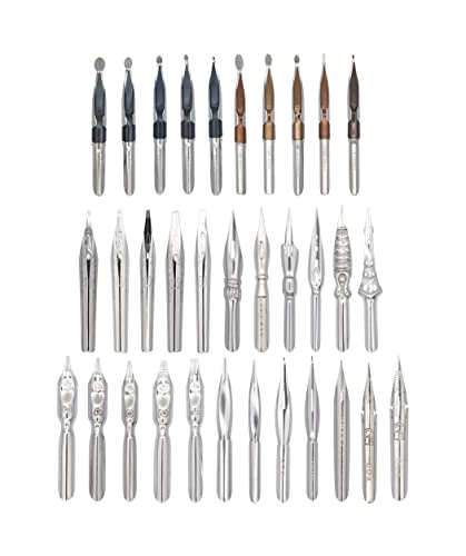 Gullor Oblique Calligraphy Dip Pen Nib Holder, Removable Nib Pen Handle Stand with 33 Nibs, Blue - color: Blue