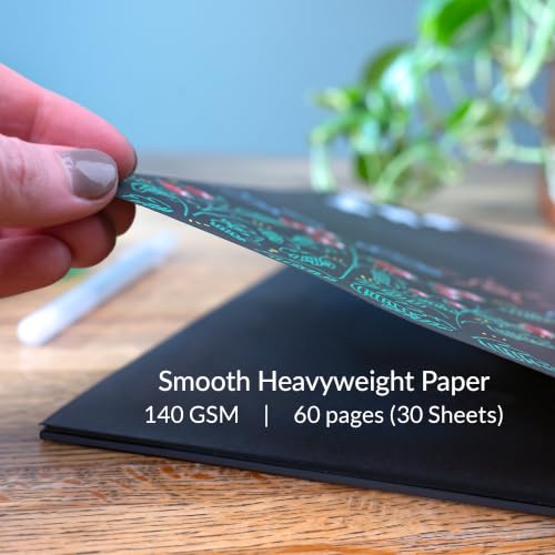 WA Portman Black Paper Sketchbook A4 (8.3" x 11.7") – 140 GSM Acid-Free Black Paper Notebook, 60 Pages (30 Sheets) Spiral Scrapbook Journal, Mixed Media Sketch Drawing Pad for Kids & Adults - size: A4 Single