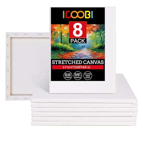 8 Pack 11x14 Stretched Canvases for Painting 100% Cotton White Painting Canvas, Art Canvases for Oil, Acrylic Paint & Other Painting Media - size: 11x14 (8Pack)