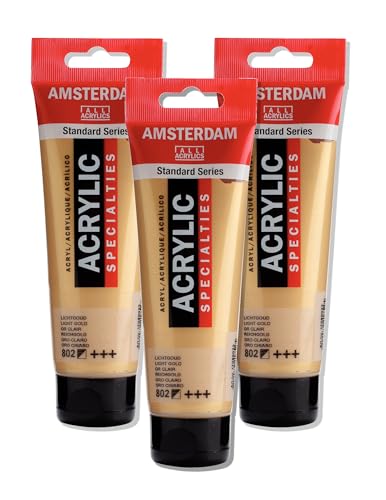 Amsterdam Standard Series Acrylic Tube 120 ml Light gold 802 (17098022) | Vibrant Color with Acrylic Resin Binder, High Lightfastness, Water-Based, Strong Coverage, Visible Brush Strokes - color: Light Gold, size: 4.05 Fl Oz (Pack of 1)