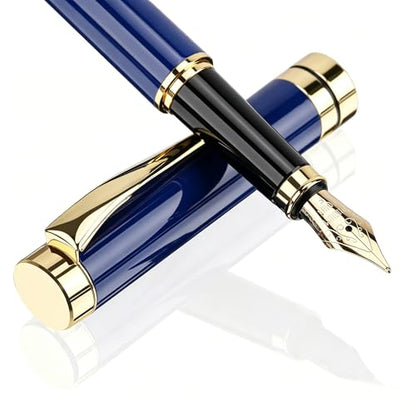Tiankool Luxury Fountain Pen,Fine Nib, Exquisite Pen Gift Set for Men&Women-Includes 10 Ink Cartridges&Ink Converter- Nice Pens - Blue - color: Blue