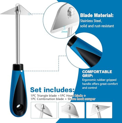 DEKEones 8-Inch Paint Shave Hook Scraper, Stainless Steel Paint Shaver with Replacement Blades (Triangle + Combination + Heart), Painting Scrapers & Paint Remover Tool for Home Improvement
