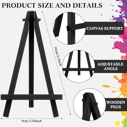 Chuangdi 12 Pieces 6.3 Inch Black Mini Wood Display Easel, Holder for Small Canvases, Cards, Photos, Notices, Etc - size: 6.3 Inch