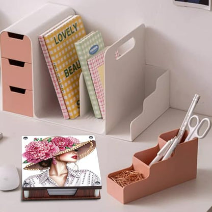 JISHSHAY 2 PCS Diamond Art Note Box Beautiful Woman Diamond Painting Memo Boxes Gem Painting Gem Art Memo Pad Holder Mosaic Kits for Adults Embroidery Kit Note Pad Holder, Contains 120 Sheets of Paper - color: Woman 3