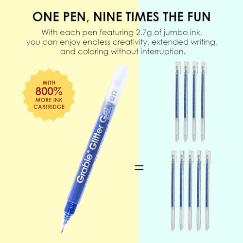 Grabie Jumbo Glitter Gel Pens Set of 18, Metallic Sparkle Gel Ink Pens, Large Capacity Vibrant Glitter Pens for Coloring Books, Drawing, Journaling, Scrapbooking & DIY Crafts, Smooth Writing Art Pens - color: 18 Colors Jumbo Glitter Gel Ink Pens