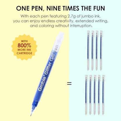 Grabie Jumbo Glitter Gel Pens Set of 18, Metallic Sparkle Gel Ink Pens, Large Capacity Vibrant Glitter Pens for Coloring Books, Drawing, Journaling, Scrapbooking & DIY Crafts, Smooth Writing Art Pens - color: 18 Colors Jumbo Glitter Gel Ink Pens
